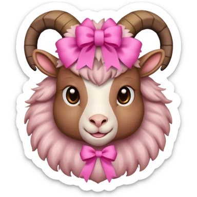 brown goat with pink ribbon pookie sticker