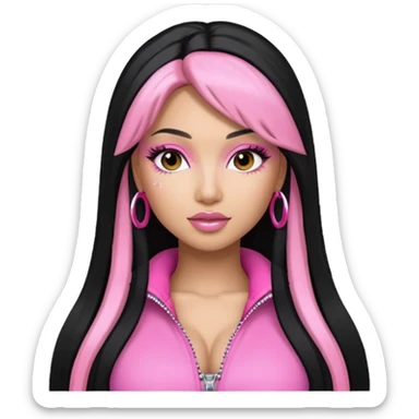 Nicki Minaj long black hair with pink highlights, pink outfit sticker