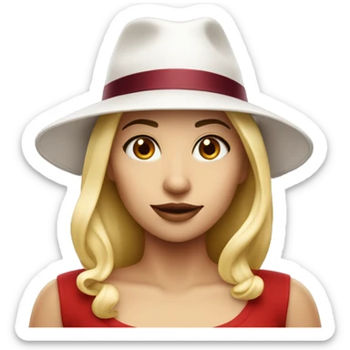white gorl with hat and red wine sticker