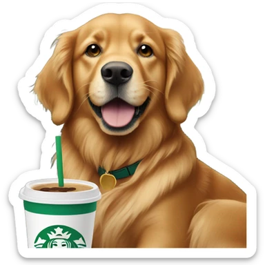 Red Golden retriever with starbucks sticker
