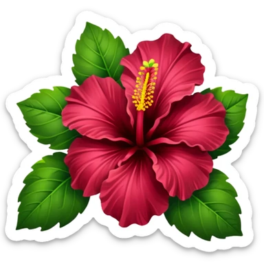 Realistic, detailed, 3D rending, dark burgundy color Hibiscus HIbiscus, with dark and bright green leaves sticker
