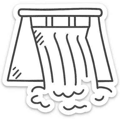 hand drawn outlined dam with water flowing icon sticker