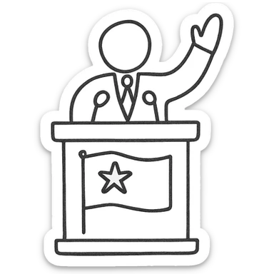 Add a flag to the politics icon, keep the hand drawn outlined icon style, no background. sticker