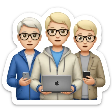 Group of 4 vibe coders, all male and white skinned, standing, some with a laptop or a phone   sticker