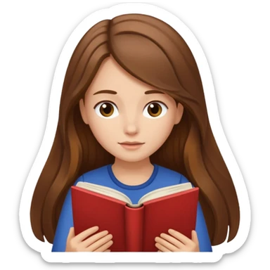 A brown-haired, fair-skinned girl with long hair is reading a book. sticker