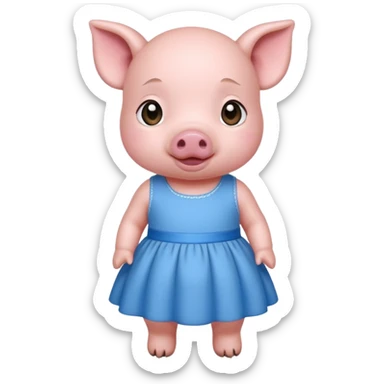 a baby pig wear blue dress sticker