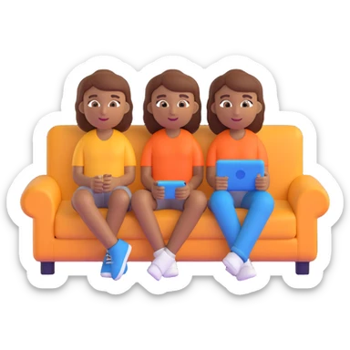 two brown-skinned teens sitting on a couch, 3D emoji style sticker
