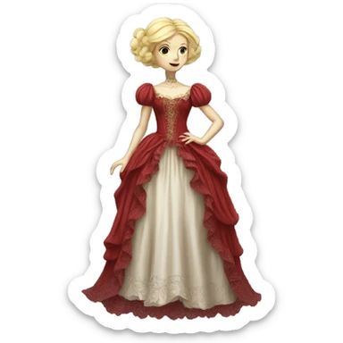"galora blonde alien woman" in red Victorian dress red elegant, full body sticker