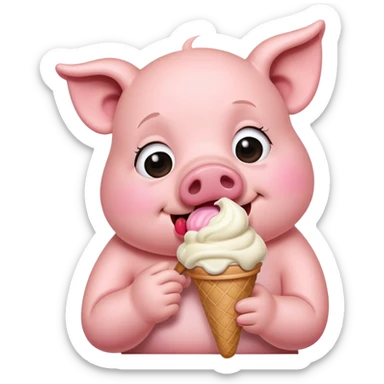 Pig eating ice cream while crying  sticker