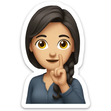 Brunette holding up her hand in an L shape with her fingers sticker