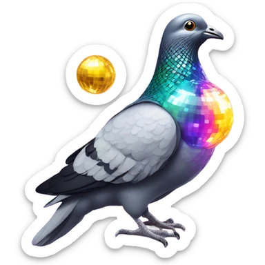 Pigeon with a disco ball sticker