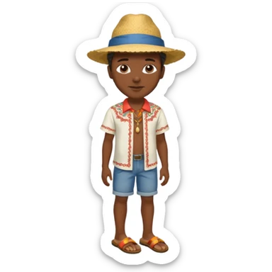 Gars Créole réunionnais ti jean chapeau paille tong au pieds  sticker