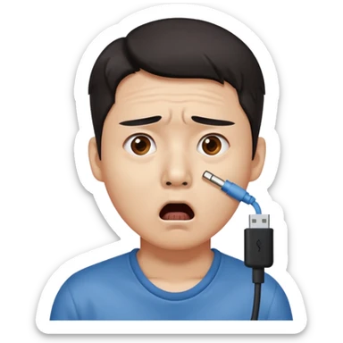 Korean man with a LAN cable in his nose getting shocked sticker