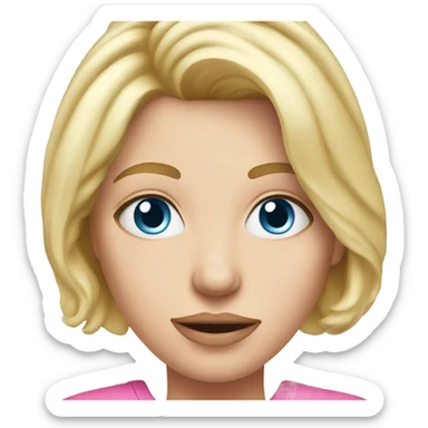 blue eyed blonde mom with fever, realistic pink sticker