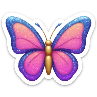 Two Kawaii neon glitter butterfly emoji    sticker