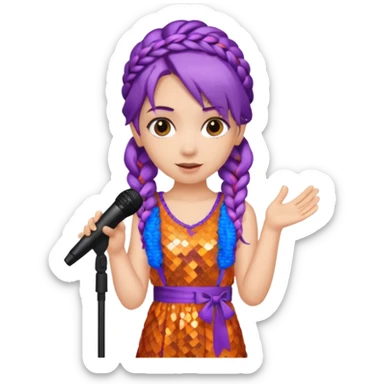 girl in orange blink dress, purple braided hair, holding a mic



















 sticker
