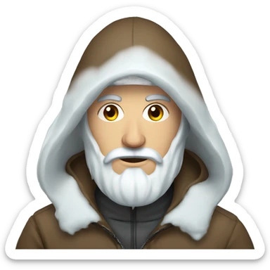 Russian man with beard in a hood covered with snow and ice sticker