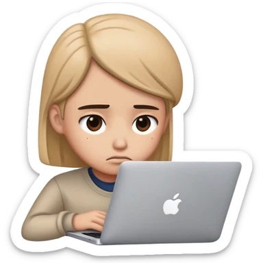 sad person working at a MacBook sticker