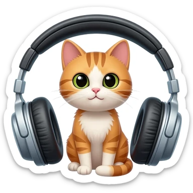 cat sit in headphones sticker