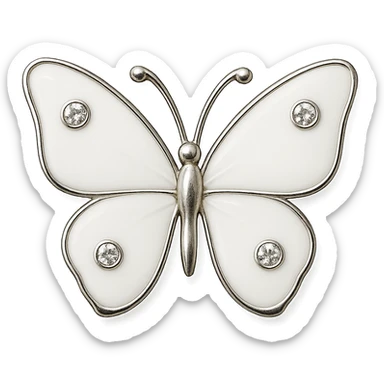 single white butterfly, white enamel, sparkling gems, transparent background sticker