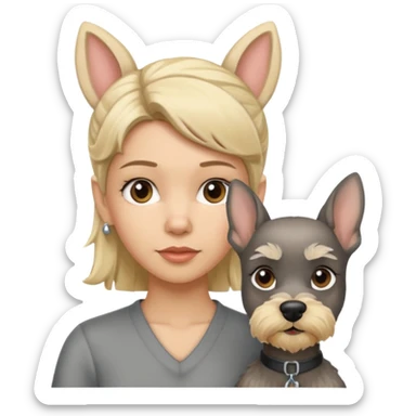 Schnauzer con orejas levantadas y mujer güera sticker