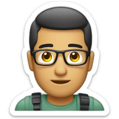chico pelo liso con ordenador sticker