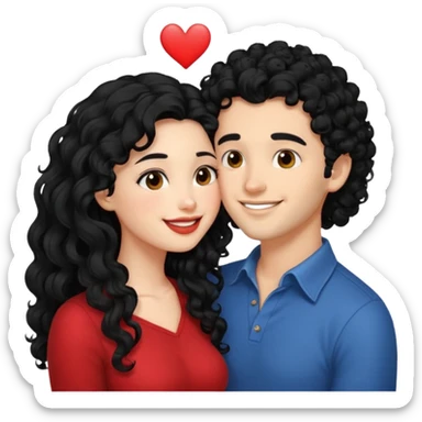 a handsome man with black curly hair tries to kiss a cute woman who has long black hair sticker