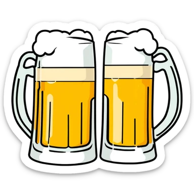 two beer mugs clinking together in a toast sticker