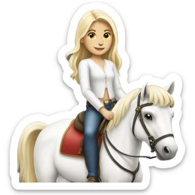 Blonde girl riding white horse sticker