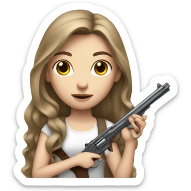 Pale girl Long brown hair holding a gun  sticker