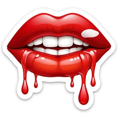 White paint dripping from red ombre glossy lips sticker