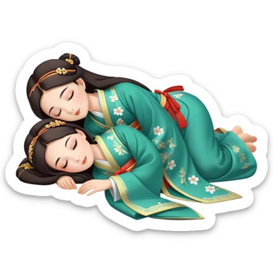 Beautiful girl in Hanfu lying on the ground sleeping sticker