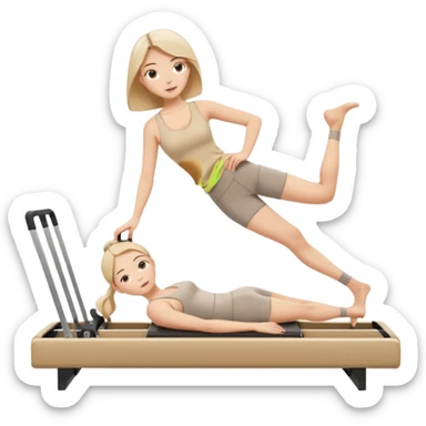 pilates beige reformer girl with beige set of clothes and beige reformer machine. sticker