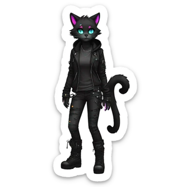 Edgy Shy Anthro cool pretty colorful dark cat-fursona techwear punk sticker