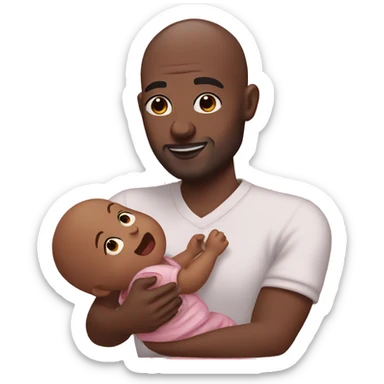 bald black dad holding a baby with baby oil sticker
