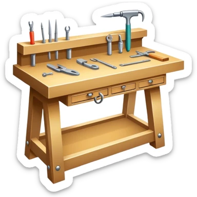 Jewelry art icon, one or two jewelry pieces (like a ring or pendant), visible tools like pliers, magnifying glass, and a workbench with materials, minimalistic style, clean lines, transparent background. sticker