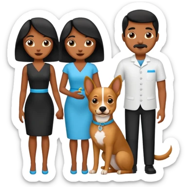 Pareja de novios, pelo negro ambos, y con dos perritos pincher en brazos sticker