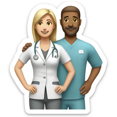 A male physical therapist with his female patient  sticker