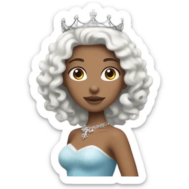 White gurl with curly black hair wearing a princess crown sticker
