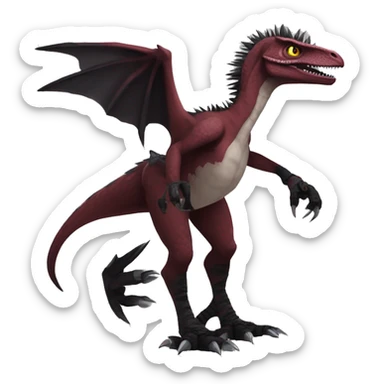 Maroon edgy badass modern sexy handsome punk velociraptor-dragon-Digimon, with black spiky mane, full body sticker