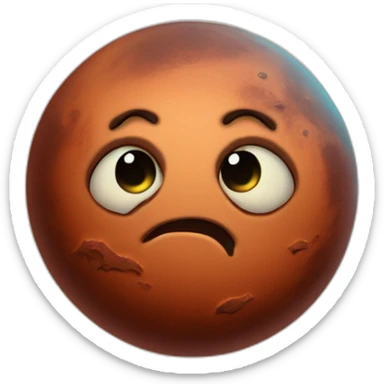 planet Mars with a cartoon nauseated face with big calm eyes sticker