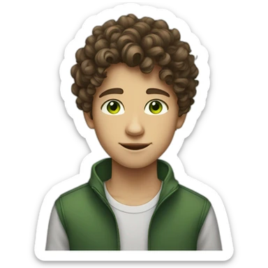 a boy teenager with curly brown hair and green eyes sticker