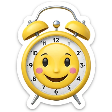 cute alarm clock with a happy face, energetic and positive, good morning emoji sticker