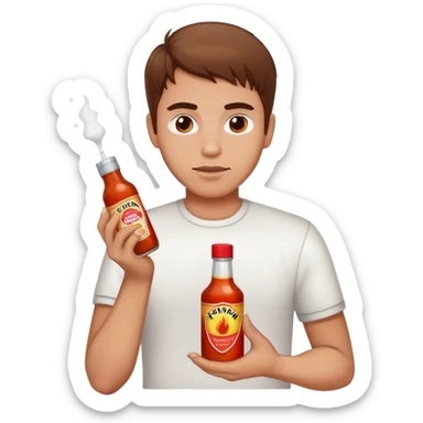 brown hair guy holding hot sauce and salt sticker