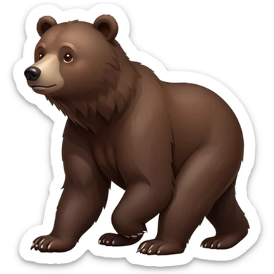 Minimalist darker brown bear walking on four paws, realistic features, deep chocolate brown fur sticker