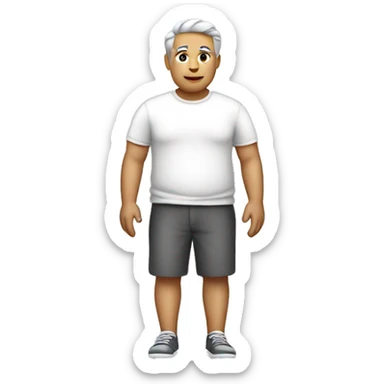 Full body Fat man grey hair in white t-shirt sticker