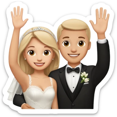 newlywed couple waving sticker