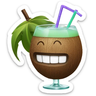 Coconut smiling and drinking cocktail  sticker
