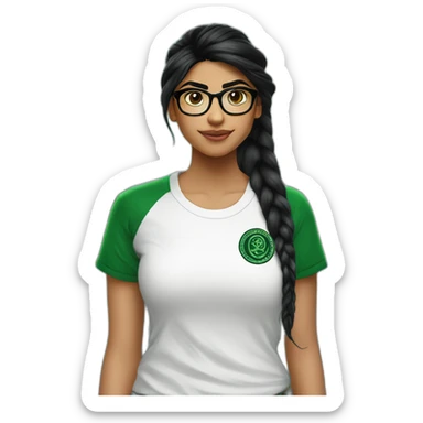 Mia Khalifa black braid white tshirt green sleeves slytherin emblem sticker