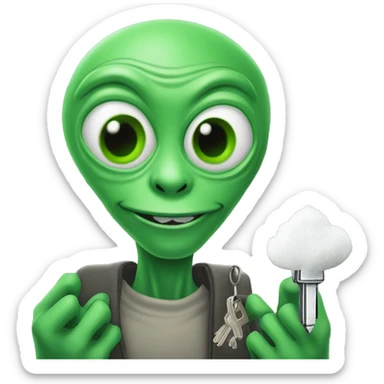 green alien with a mound of white powder in hand and house key in other  sticker